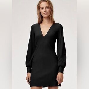 Aritzia Wilfred Size M Jeanne Ribbed Mini Dress Black Bell Sleeves